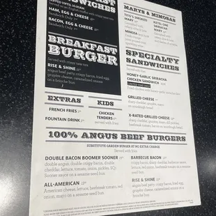 Menu, Square 1 Burger, Tampa Airport