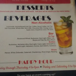 Drinks and Friday and Saturday night specials