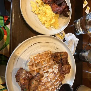 Wings and Waffles with a side of eggs and Turkey Bacon