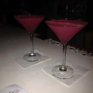 Martinis: left Grand Cosmo. Right one with x-rated liqueur.  Personally, I liked the martini with x-rated