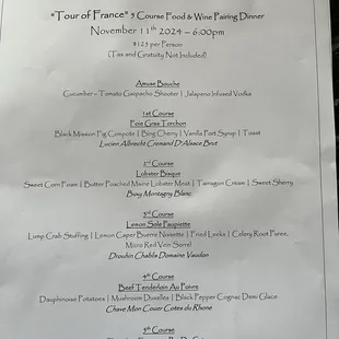 wine dinner menu