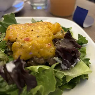 Pimiento cheese burger with no bun