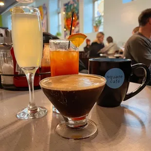 Espresso martini, coffee, French 75