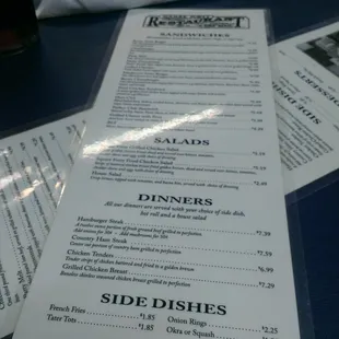 the menu and prices