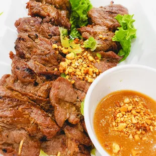 Beef skewers with peanut sauce, 4.5/5. IG: @take.a.bite.with.me