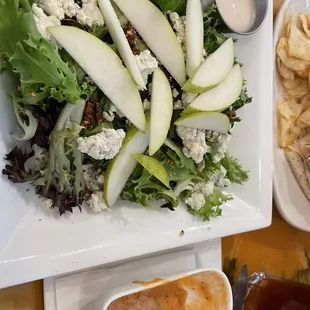a salad and chips