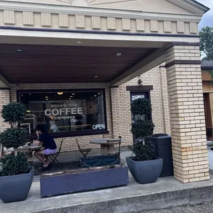 Front of coffee shop, renovated garage space!