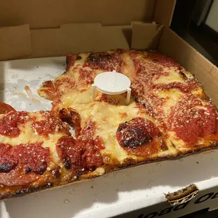 Extra cheese pepperoni and well done