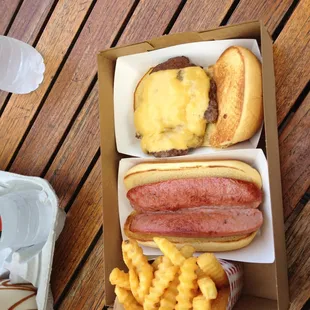 Hot Dog,Hamburger and Fries
