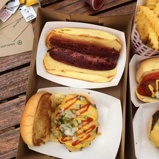 Hot Dog ($3.00) and a SquareBurger Single ($4.75)