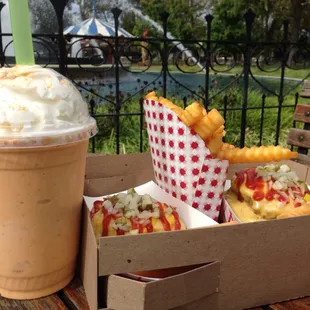 Pumpkin milkshake. Single and double swuare burger with fries! Pretty damn good