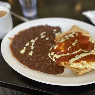 a plate of food and a cup of coffee
