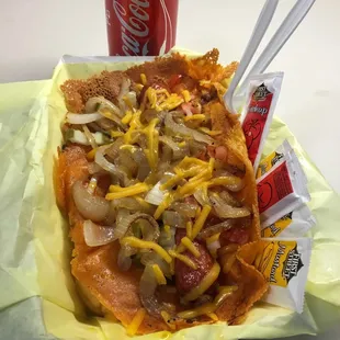 Hot Dog with Grilled Onions ($1 extra) &amp; Coke.