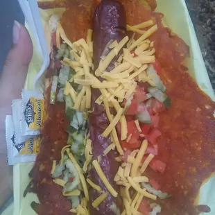 This hot dog was a beast mixed with cheese.  Cost $7.50