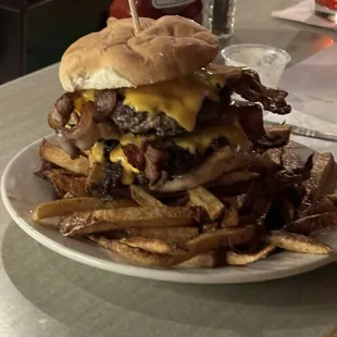 Bacon double cheeseburger.  One pound of meat.  Good luck finishing it.