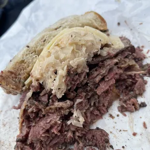 Pastrami sandwich with sauerkraut and Russian dressing
