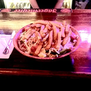 The best chicken salad I've ever had. Large portion, fresh vegetables from green peppers, onions and jalapeños and the price is right.