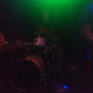 a drum set in the dark