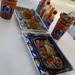  a table with food and drinks