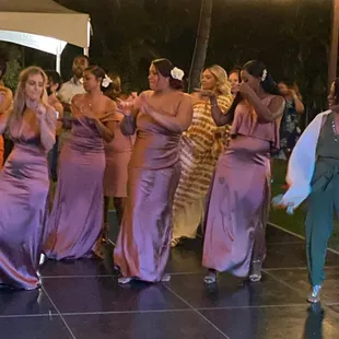 Wedding Reception at Paradise Cove Ocean Garden - bridal party and guests having fun