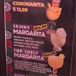 Margarita menu - 4/13/23