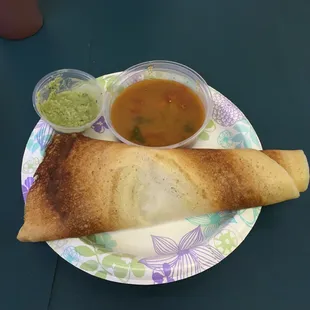 Masala dosa with sambar and coconut chutney for just $6