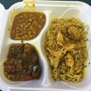 Eggplant, Indian beans and Chicken birianyi.