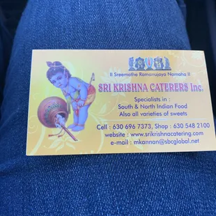 a business card for sri sri caterers inc