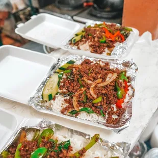 Spicy Basil Ground Beef Over Rice