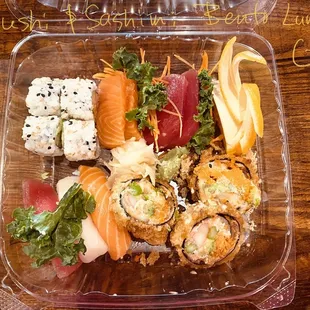 Sushi sashimi special bento for lunch (to-go).