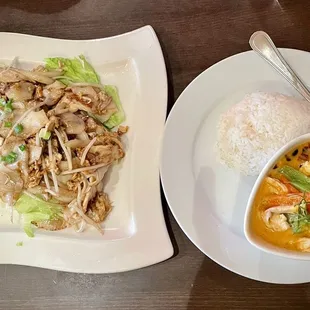 House Noodles(L) and Panang curry w/chicken(R)