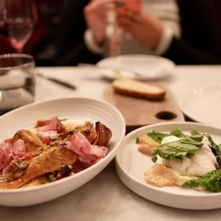 two plates of food on a table