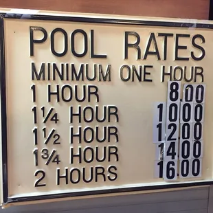 a pool rate sign