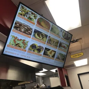 a menu on a large screen