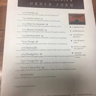 Wine menu!