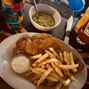 FRESH fish &amp; chips with a side of mushy peas...a hearty meal for a good price...