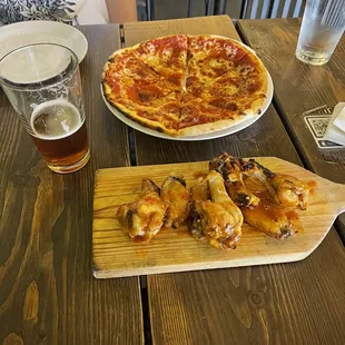 a pizza and beer