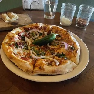 a pizza on a plate