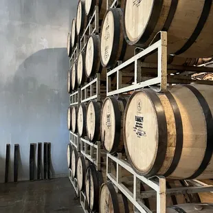Inside the distillery barrel storage.