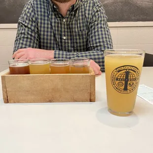 Beer flight. On the right is good habit hazy IPA.