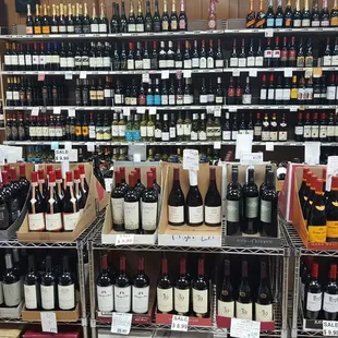 a variety of wines on shelves
