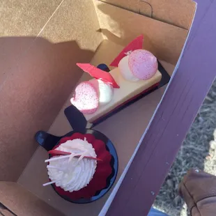 Chocolate cherry cheesecake and red velvet cake