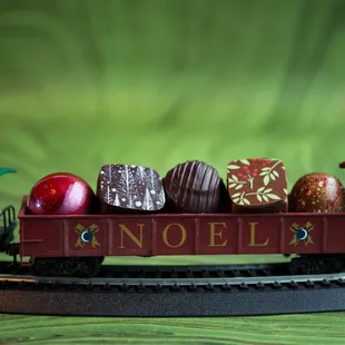 The holiday train delivers a selection of St. Croix Chocolate Company confections!
