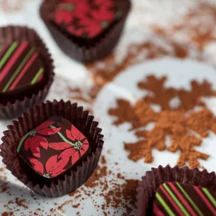 a close up of chocolates
