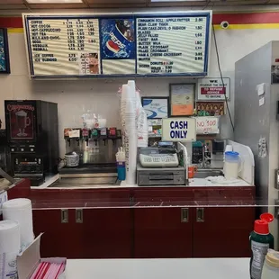 the counter of a fast food restaurant