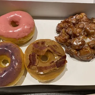 Blueberry iced, strawberry iced, maple bacon, &amp; an apple fritter