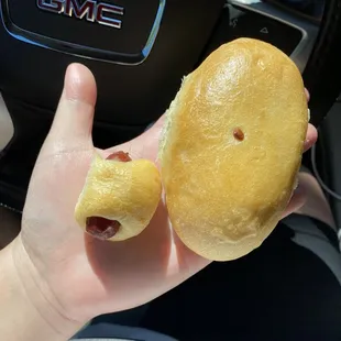 Size comparison, mini kolache to regular size
