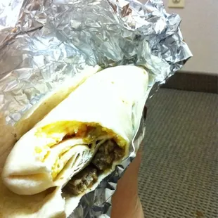 Sausage breakfast burrito.
