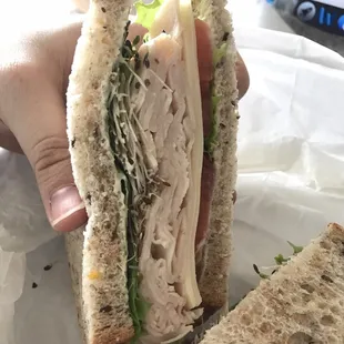Turkey Swiss and Sprouts sandwich