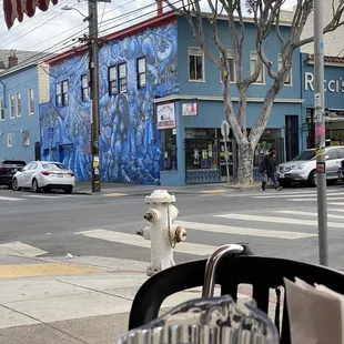 a fire hydrant on a street corner